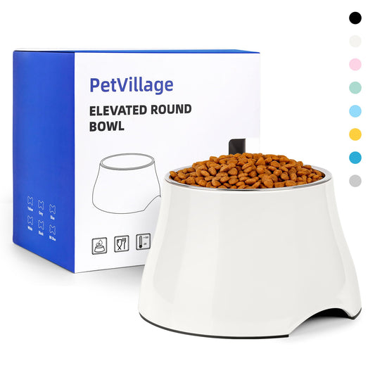 Petvillage Dog Bowls,Cone Friendly Non Slip Single Dog Bowl with Stainless Steel Inner, Raised Bowls for Small Dogs Spaniel Dogs Long Ear, High Capacity, M/2 Cup White