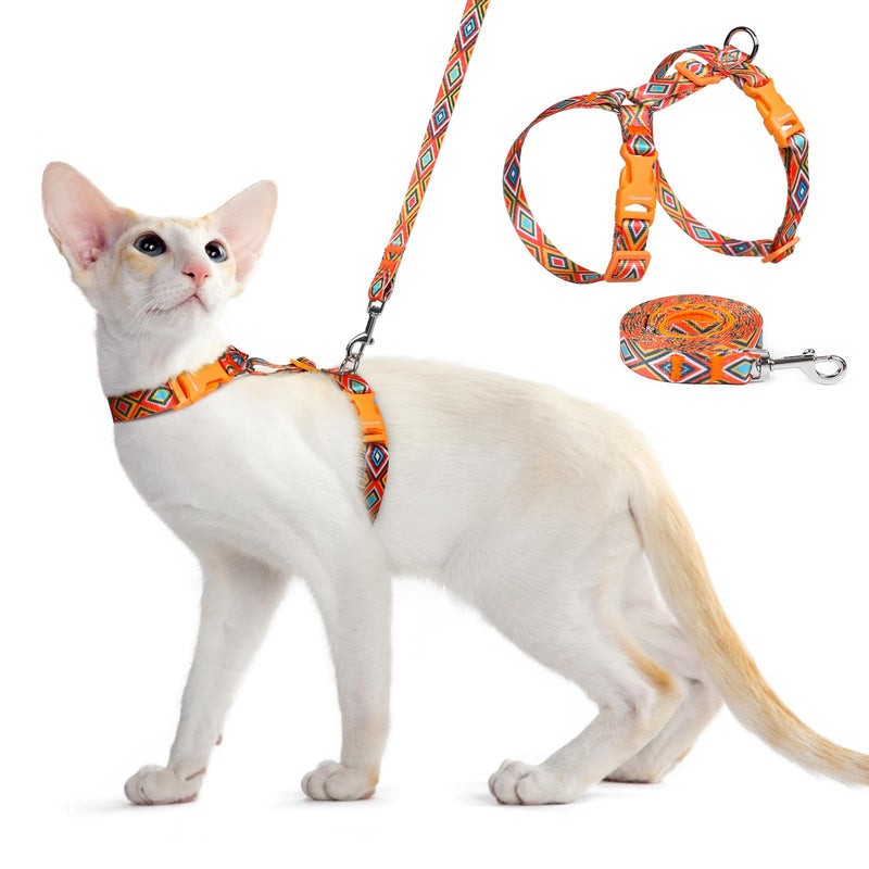 Dooradar Cat Harness and Leash, Escape Proof Adjustable Kitten Vest, Lightweight Soft Pet Straps, Easy Wearing for Small Medium Kitty Safe Walking Travel Control, Orange & Black, S