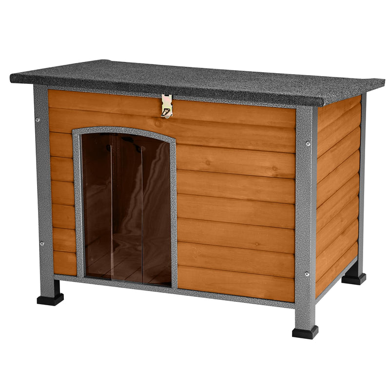 Suumerpety Indoor Outdoor Dog House,Anti-Chewing Iron Frame Dog Kennel,Wood Warm Pets Home,Weatherproof Outside Shelter for Feral Animal 33.5