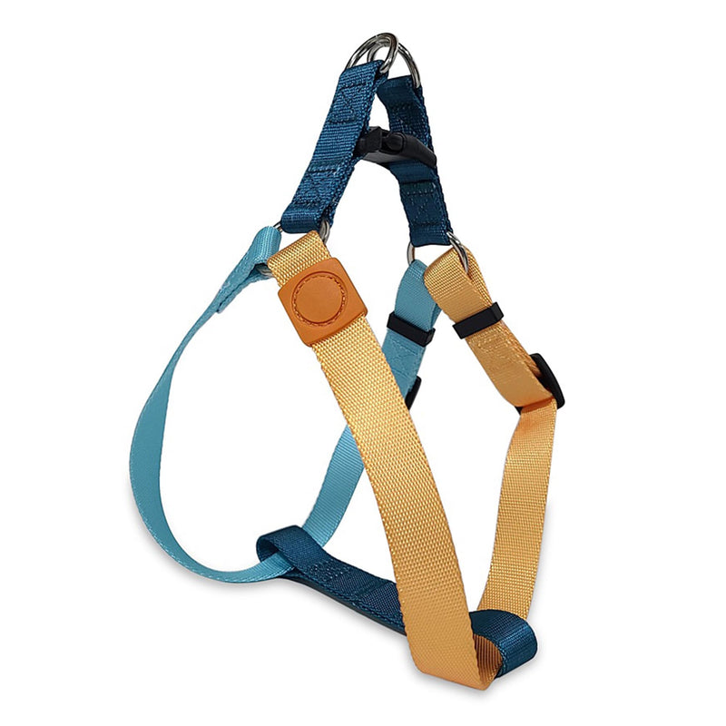PawHuggies Tri-Color Dog Harness, Adjustable Step-in Design, No Pull, Heavy Duty, Medium Size, Blue Orange