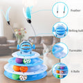 Vealind Cat Toy Roller 4-Level Turntable Cat Toys Balls with 14 Pcs Colorful Pom Pom Balls Interactive Fun Mental Physical Exercise Puzzle Kitten Toys (Blue)