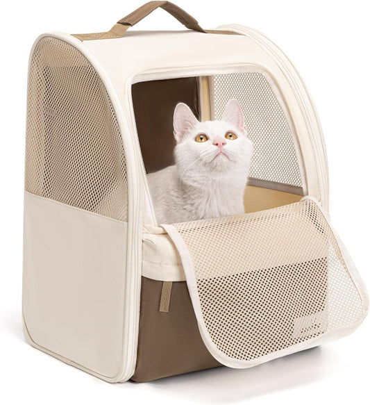 wakytu Cat Carrier Backpack,Pet Backpack Carrier for Small Cats Dogs,Beige