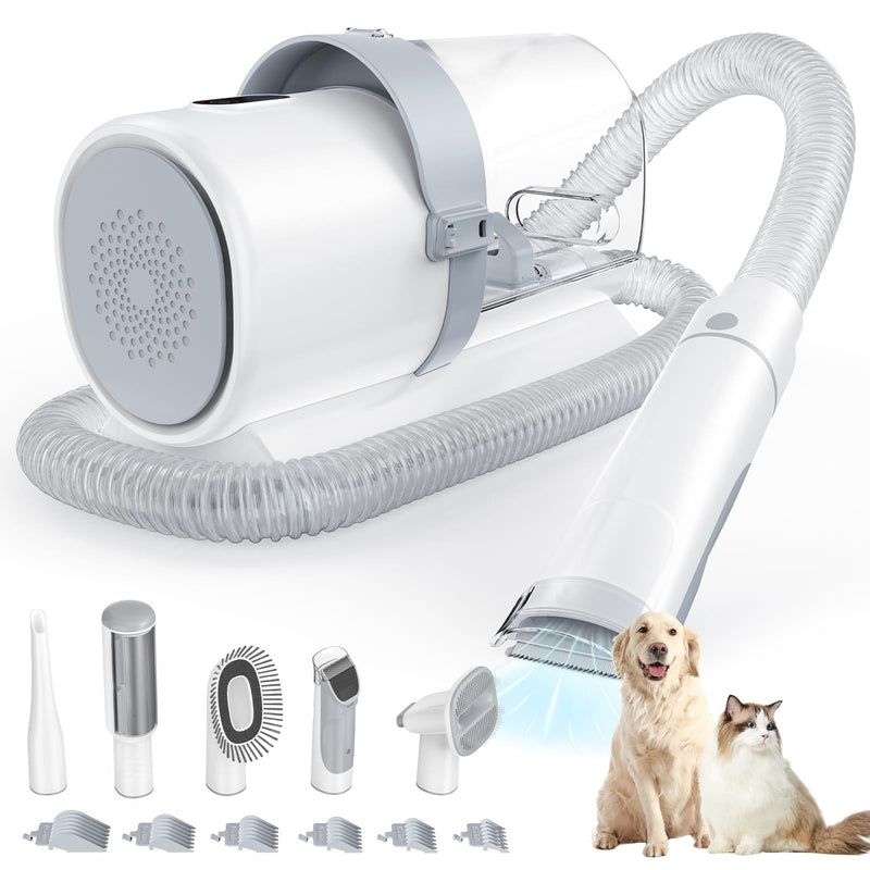 DUMOS Pet Grooming Vacuum Kit, 3 Adjustable Suction Modes, 5 Professional Grooming Tools with Cordless Low Noise Dog, 10000PA Cat Hair Clippers for Home Cleaning, 2.5L, Ivory