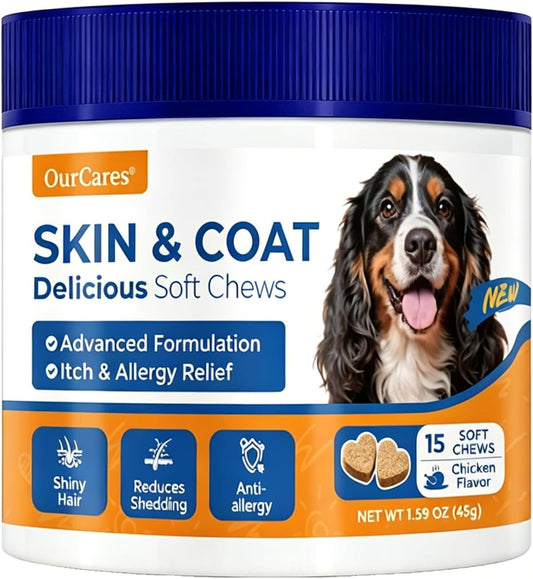 Omega 3 Fish Oil for Dogs Skin & Coat, Allergy & Itch 15 Ct