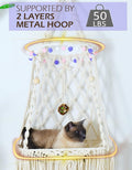 KARCEEY Cat Hammock Macrame Hanging Bed for Large Cats - 50lbs Heavy Duty Cat Swing Wall Mounted Boho Window Perch - Har