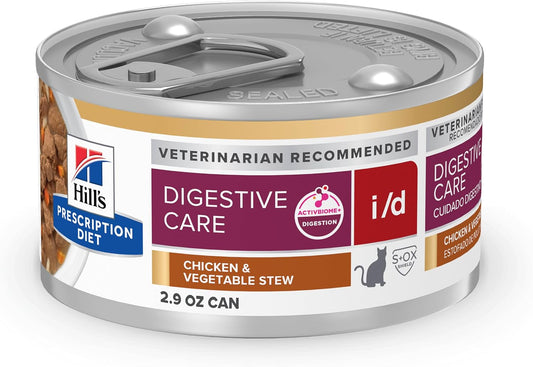 Hill's Prescription Diet i/d Digestive Care Wet Cat Food, Chicken & Vegetable Stew, 2.9 oz. Cans, 24-Pack