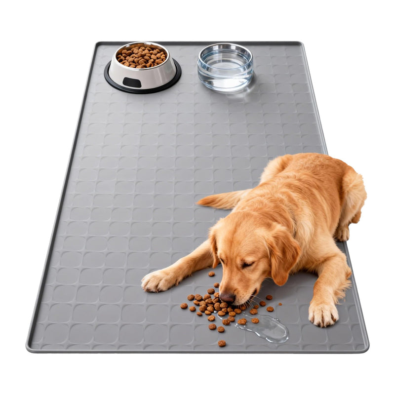 Dog Food Mat for Floors Waterproof, Extra Large 34x22 Inch Machine Washable Silicone Pet Feeding Mat - Non-Slip Dog Bowl Mat Protects Floor from Mess & Spills