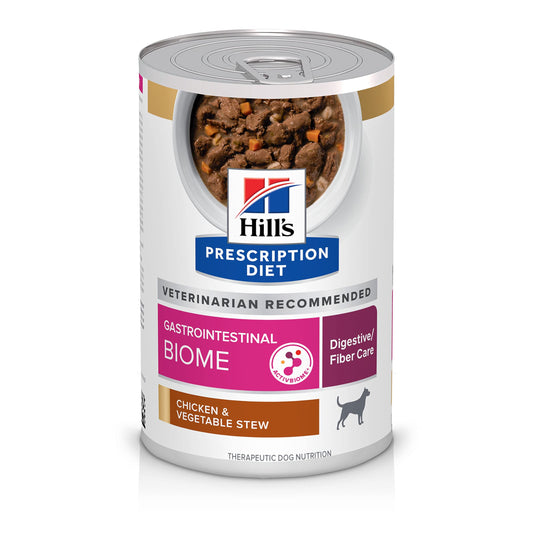Hill's Prescription Diet Gastrointestinal Biome Digestive/Fiber Care Wet Dog Food, Chicken & Vegetable Stew, 12.5 oz. Cans, 12-Pack