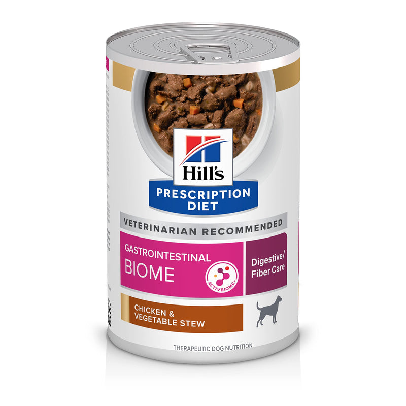 Hill's Prescription Diet Gastrointestinal Biome Digestive/Fiber Care Wet Dog Food, Chicken & Vegetable Stew, 12.5 oz. Cans, 12-Pack
