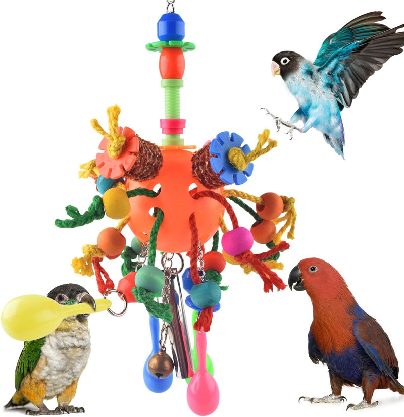 KATUMO Bird Toys, Parrot Toys Parakeet Foraging Shredder Hanging Toys Bird Ball Treats for Conure Mini Macaw Cockatiel L