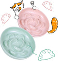 2 Pcs Cat Slow Feeder Bowl Set - Unbreakable Melamine Puzzle cat Bowl for Slow Eating - Cat Dish for Wet & Dry Food- Whi