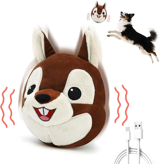 Interactive Dog Toys - Auto Bounce, Move & Vibrate with Sound, Talking Squirrel Puppy Toy for Small Medium Large Dogs, R