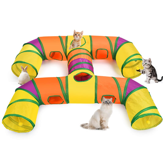 Petizer H-4-Way Collapsible Cat Tunnels for Kittens Indoor Entertainment, Washable Cute Cat Tube Toys with Interactive Playing Balls,Tear-Resistant Pet Tube, Cats, Kitten, Kitty, Puppy, Rabbit