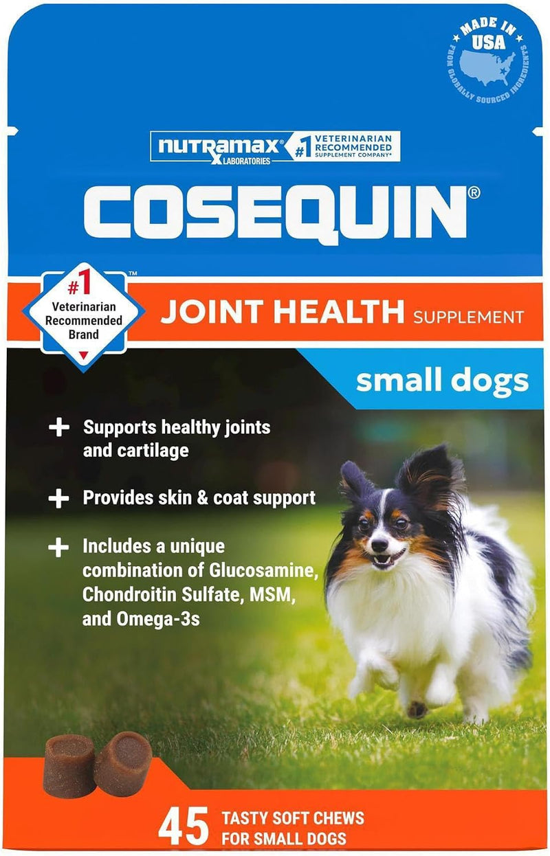 Nutramax Cosequin for Small Dogs, Joint Health Supplement, Contains Glucosamines, Chondroitin, MSM and Omega-3s, Supports Joint and Skin and Coat Health, Soft Chews, 45 Count