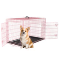 FDW 30 inch Dog Crate Dog Kennel Cage with Double Door Folding Metal Wire Dog Cage with Removable Tray&Divider Panel,Pet Crate for Medium Dogs,Pink