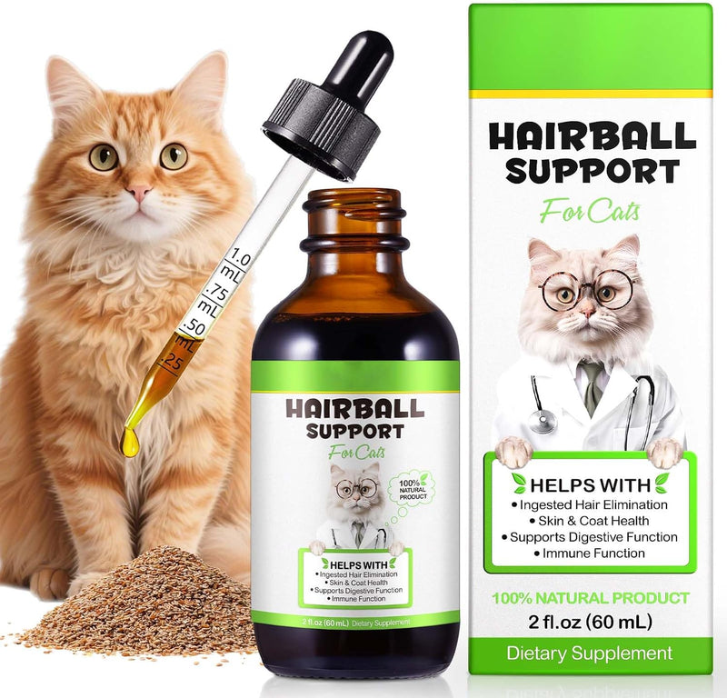 Cat Hairball Remedy Drops, Hairball Treatment for Cats, Supports Skin & Coat, Digestion, Cat Furball Treatment, Helps El