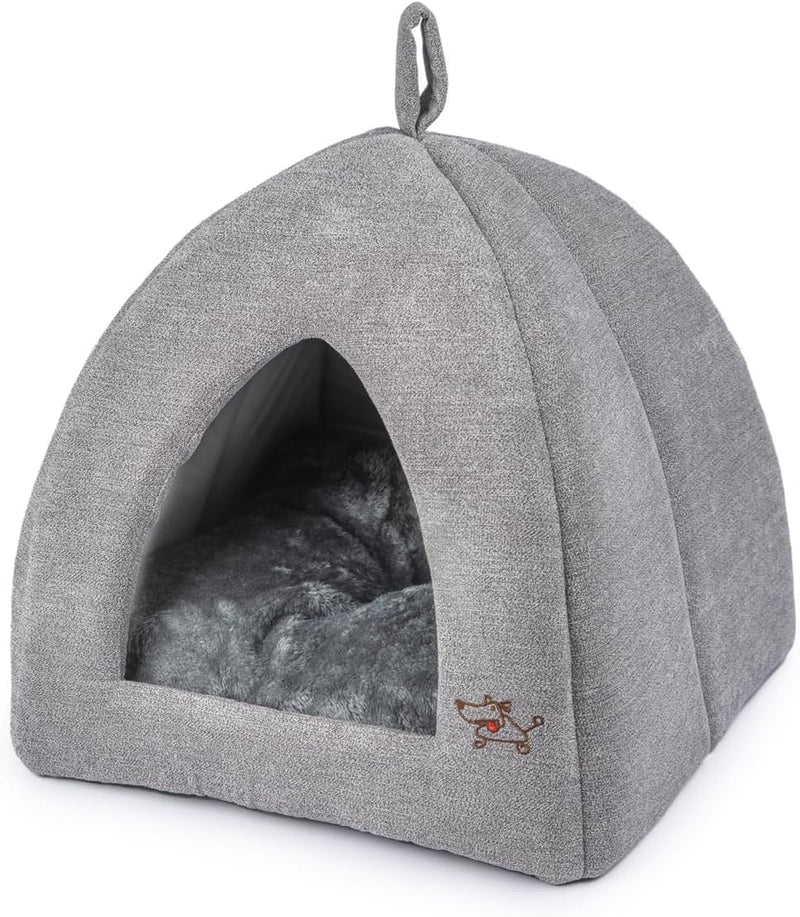 Best Pet Supplies Cat Bed for Indoor Cat, Domed Tent House with Removable Pillow, Covered Cat Cave for Small Dog, Puppies and All Breeds of Cats - Gray, 20 x 20 x H:22