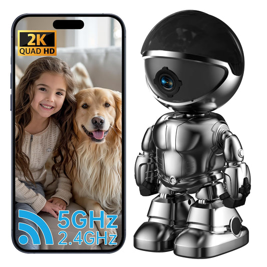 Chpuss Indoor Camera Robot, 2k 5g/2.4ghz WiFi Pet Robot Cam with Phone App EseeCloud, 360 PTZ Nanny Cam Dog Cam with Audio/Video, Spy Camera 2-Way Audio Motion Tracking 7/24 Night Vision
