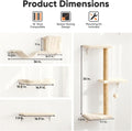 FUKUMARU Cat Wall Shelves, Stable & Safe 5 in 1 Cat Walls Furniture Set, Wooden Kitten Climbing Wall with Scratching Post for 16 Inch Drywall - Beige