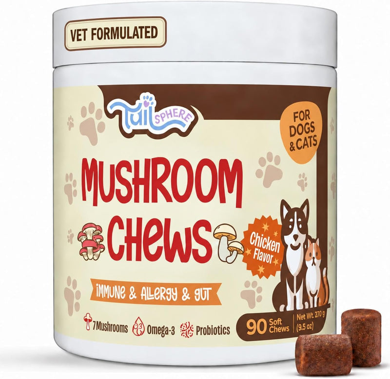 Turkey Tail Mushroom for Dogs & Cats, Immune & Gut Mushroom Chews for Dogs