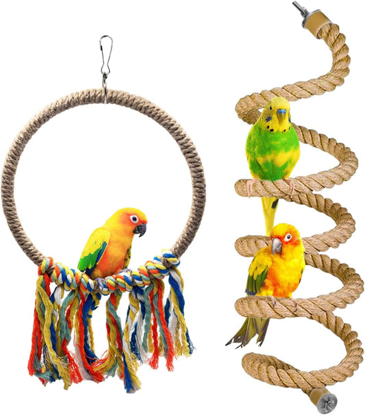 Bird Swing Rings Toy Swing Perch Natural Rattan Hoop Parrot Stand Parrots Rattan Toy Braided Ring Bird Stand Frame Pet B