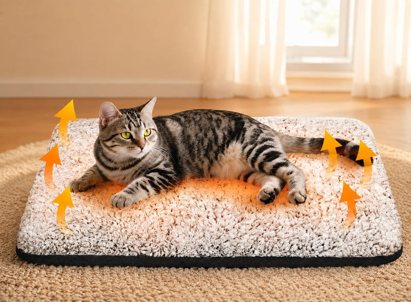 WanpeeGoo Self Warming Cat Bed, Heated Cat Bed, 2.0 Upgraded Thermal Foil Heating Pad, Plush Self-Heating Pet Mat for Crate, Floor, with Removable Washable Cover, Non-Slip, 15
