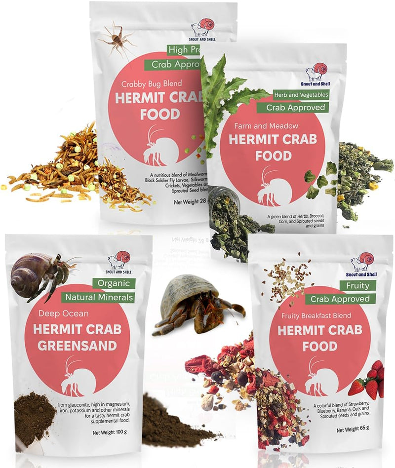 Hermit Crab Food Bundle (Farm and Meadow, Fruity Breakfast Blend, Crabby Bug Blend, Greensand)