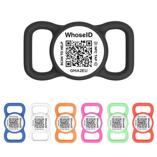 WhoseID QR Code Dog Tag with NFC, Personalized Pet ID Tag, Silent Dog ID Tag, Modifiable Pet Online Profile, Multiple Emergency Contact, Scan QR Code Send GPS Location Email (Regular, Black&White)