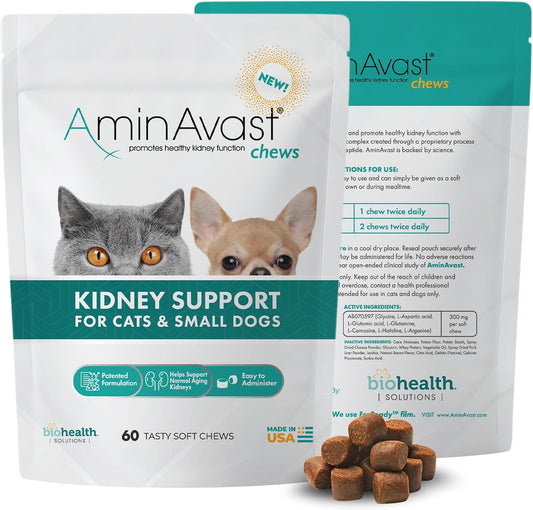 AminAvast Small Dogs & Cat Kidney Support - Promotes Healthy Kidney Support in Cats & Small Dogs - 300mg, 60 Capsule