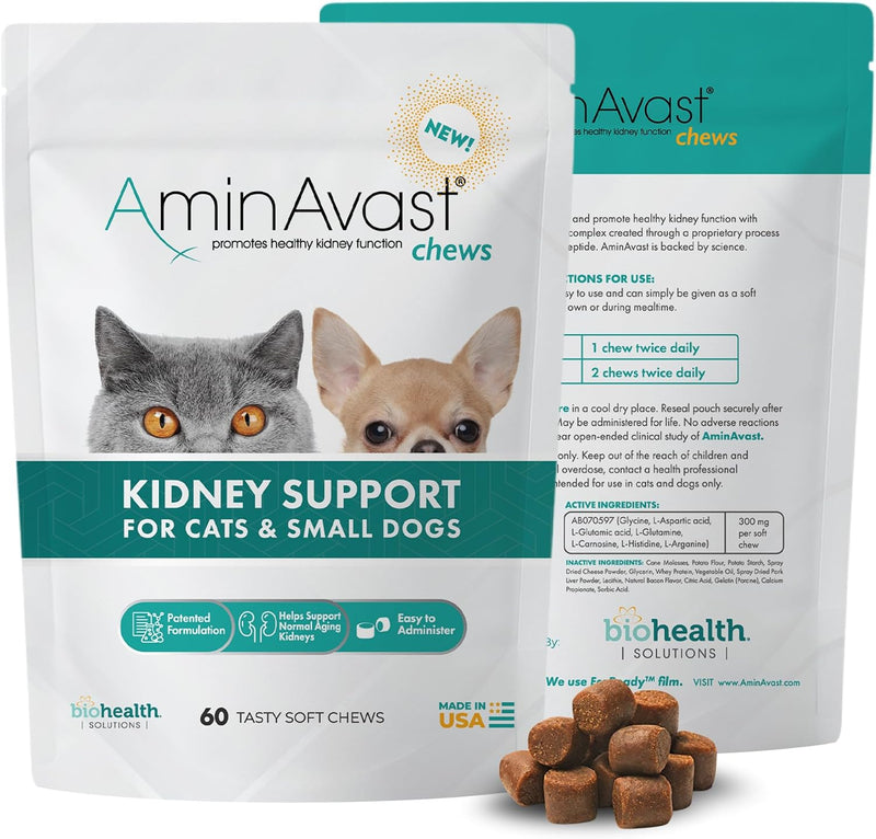 AminAvast Small Dogs & Cat Kidney Support - Promotes Healthy Kidney Support in Cats & Small Dogs - 300mg, 60 Capsule