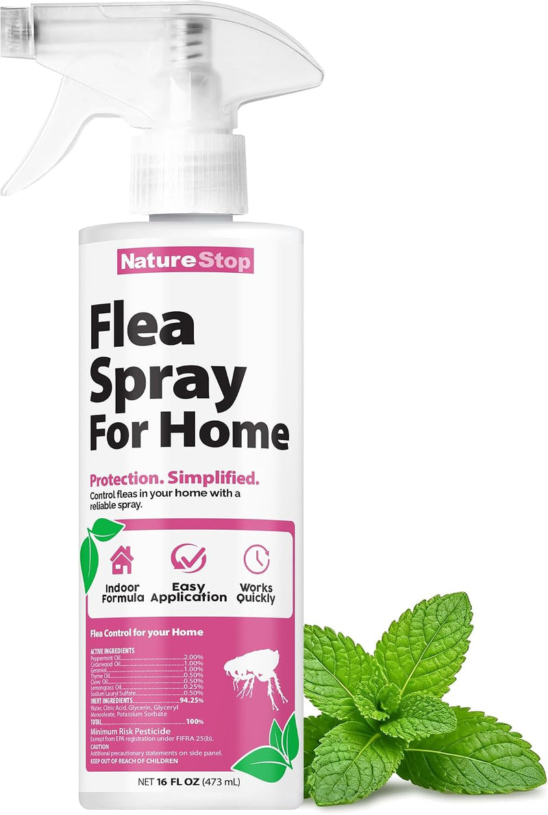 NatureStop Flea Spray for Home, Fast-Acting Flea Killer for Carpets, Furniture & Pet Bedding, 16 oz (475mL)