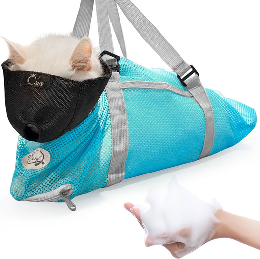 Cinf Cat Bathing Bag(Free Muzzle) Breathable Mesh Anti Scratch Adjustable Cat Grooming Bag for Nail Trimming, Bathing So