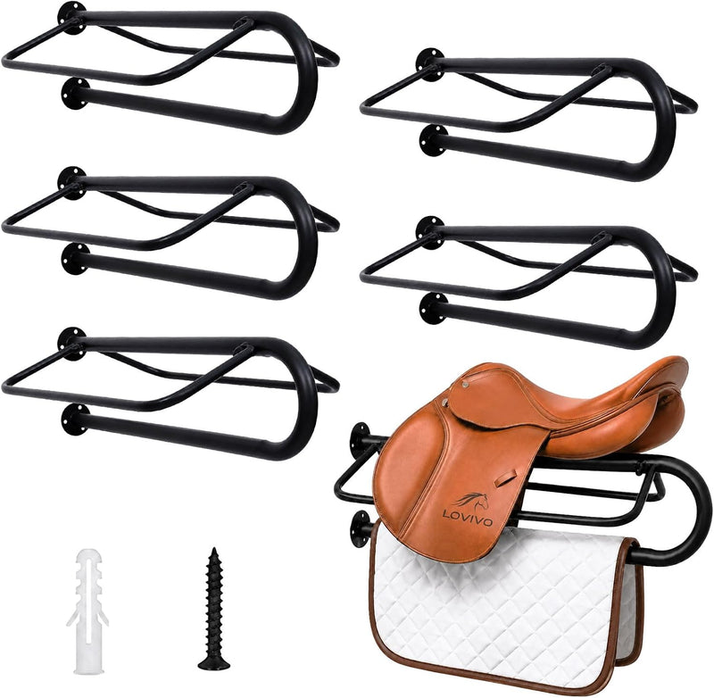 2 Pack Wall Mounted Saddle Racks with Pad Bar, Heavy Duty Saddle Pad Rack