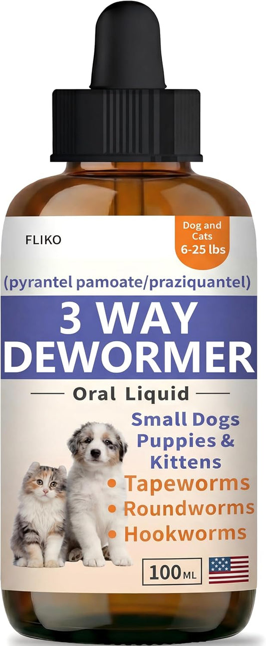 FLIKO Dewormer for Dogs, Puppies & Cats, Tapeworms, Roundworms & Hookworms, 100 mL