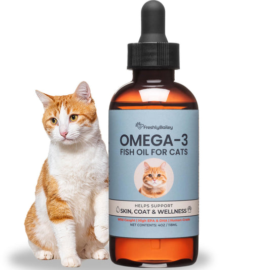 Omega 3 Fish Oil for Cats from Wild Caught Fish - Promotes Healthy Skin, Shiny Coat, & Strong Joints - Minimizes Cat Dandruff - 4 oz Approx. 157 Servings - Human-Grade Clean Ingredients