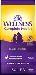 Wellness Complete Health Adult Dry Dog Food, Wholesome Grain Kibble, Natural, Chicken and Oatmeal Recipe, 30 lb Bag