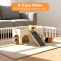 Detachable 2-Story Wooden Guinea Pig Castle with Ramp & Fleece Mat, Small Animal Hideout House for Guinea Pigs, Hamsters