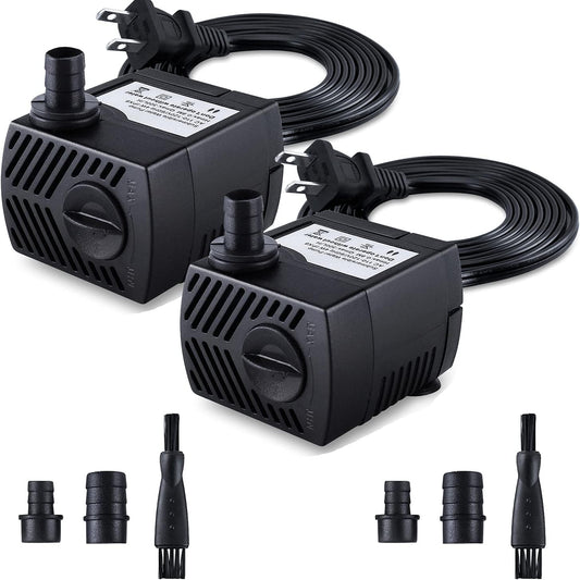 CWKJ Fountain Pump, 2 Packs 80GPH Submersible Water Pump for Aquarium