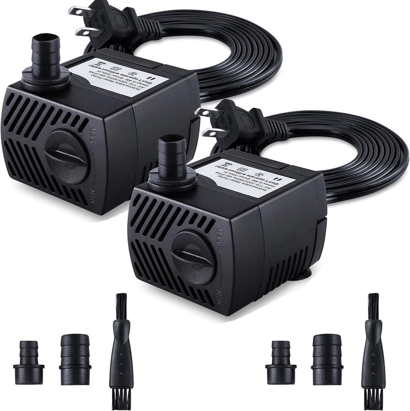 CWKJ Fountain Pump, 2 Packs 80GPH Submersible Water Pump for Aquarium