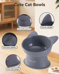 MateeyLife Elevated Cat Bowls, 2P Raised Food and Water Bowl Set for Indoor Cats & Small Dogs, Whisker Fatigue Cat Bowl, Anti Vomit Feeding Pet Bowls, 6 oz Each, Dishwasher Safe - White & Grey