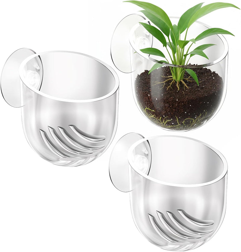 3 Pack Clear Fish Tank Plant Holder Aquatic Plant Cups