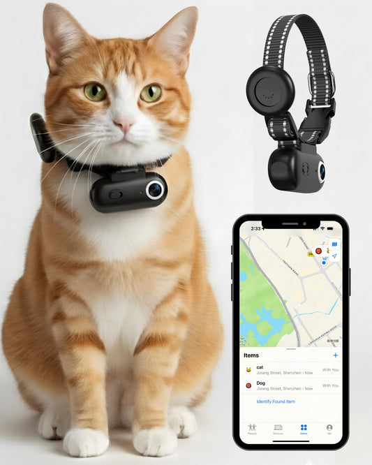 ZoomaraKam Cat Camera Collar with Tracker Tag, 1080P HD Video Recording, Check Video on Phone APP, XS-Size Pet POV Cam for Cats & Small Dogs, Mini Body Cameras for Pets（No SD Card Included