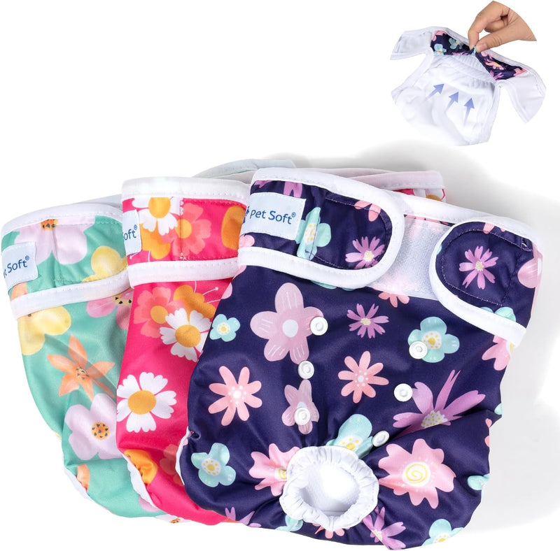 Pet Soft Washable Female Diapers (3 Pack) Female Dog Diapers, Comfort Reusable Doggy Diapers for Girl Dog in Period Heat