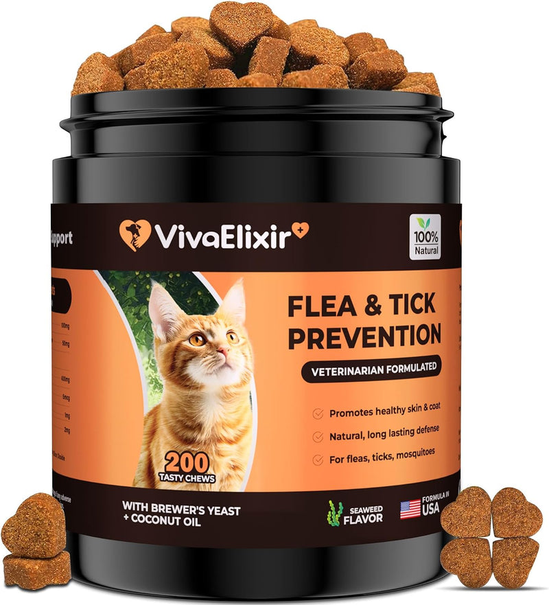 Flea & Tick Treatment for Cats – Natural Flea, Tick & Mosquito Prevention with Brewer’s Yeast, Coconut Oil – Skin & Coat