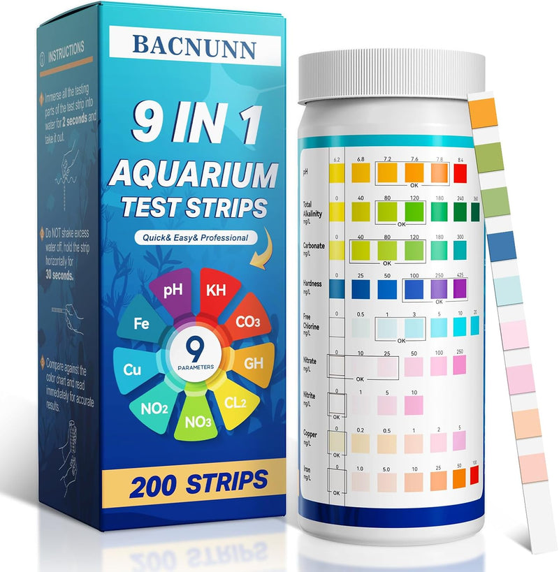 BACNUNN Aquarium Test Strips: 200CT 9 in 1 Fish Tank Water Testing Kit