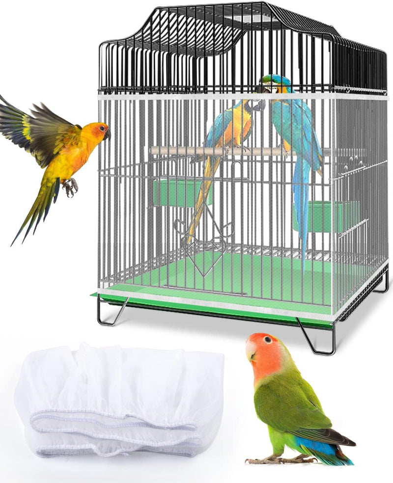 Bissap Bird Cage Seed Catcher, Universal Birdcage Net Nylon Adjustable Elastic Band Stretchy Skirts Mesh Cover for Parro