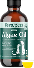 Fera Pets Algae Oil - Cats & Dogs Omega 3 Oil - Vegan - Immune, Heart, Brain, Skin and Coat Support - Includes Vitamin E, Organic Hemp Seed & Flaxseed Oil - 100% Plant Based Omega-3s - 8 oz