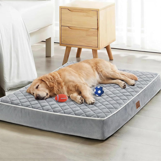 WNPETHOME Orthopedic Waterproof Extra Large Dogs Bed with Removable Washable Cover, Multi-Needle Quilting XL Crate Bed for Large Sized Dog, Light Grey