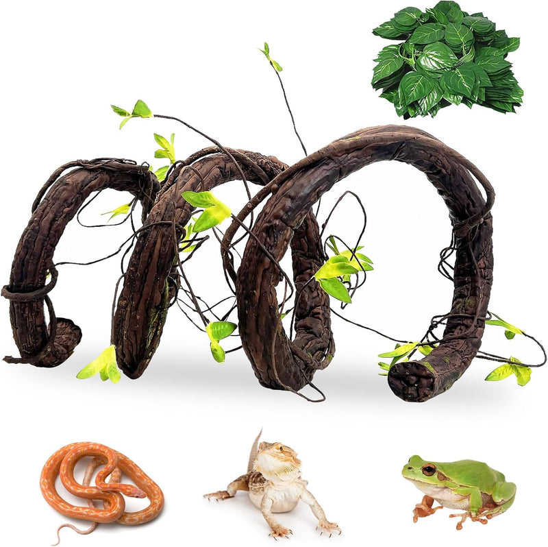 VCEPJH Extra Large Reptile Vines Thick Terrarium Plants 78 Inches Long Flexible Climbing Branch with Leaves Snake Tank A