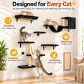 Cat Wall Shelves, Black, 6 in 1 Wall Mounted Cat Furniture Set